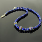Men's Women Lapis Lazuli Necklace with 925 Sterling Silver Hand-painted Beads Gemstone DiyNoion Handmade NK131