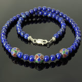 Men's Women Lapis Lazuli Necklace with 925 Sterling Silver Hand-painted Beads Gemstone DiyNoion Handmade NK131