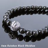 Men's Women Black Obsidian 925 Sterling Silver Necklace Dragon Bead Gemstone DiyNoion Handmade NK113