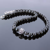 Men's Women Black Obsidian 925 Sterling Silver Necklace Dragon Bead Gemstone DiyNoion Handmade NK113