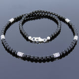 Men's Women Bright Black Onyx Sterling Silver Necklace Gemstone Beads Clasp DiyNoion Handmade NK114