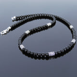 Men's Women Bright Black Onyx Sterling Silver Necklace Gemstone Beads Clasp DiyNoion Handmade NK114