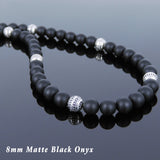 Men's Women Matte Black Onyx Sterling Silver Necklace Gemstone 925 Spacers Clasp DiyNoion Handmade NK115