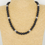 Men's Women Matte Black Onyx Sterling Silver Necklace Gemstone 925 Spacers Clasp DiyNoion Handmade NK115