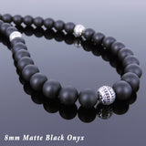 Men's Women Matte Black Onyx Sterling Silver Necklace Gemstone 925 Spacers Clasp DiyNotion Handmade NK117