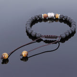 Men's Women Lava Rock Brown Tiger Eye Adjustable Braided Bracelet Tibetan Silver Sakyamuni Buddha Head Bead Buddhism DiyNotion T214