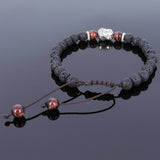 Men's Women Lava Rock Red Tiger Eye Adjustable Braided Bracelet Tibetan Silver Sakyamuni Buddha Head Bead Buddhism DiyNotion T215