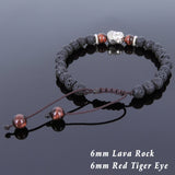 Men's Women Lava Rock Red Tiger Eye Adjustable Braided Bracelet Tibetan Silver Sakyamuni Buddha Head Bead Buddhism DiyNotion T215