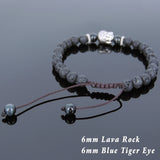 Men's Women Lava Rock Blue Tiger Eye Adjustable Braided Bracelet Tibetan Silver Sakyamuni Buddha Head Bead Buddhism DiyNotion T216