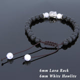 Men's Women Lava Rock White Howlite Adjustable Braided Bracelet Tibetan Silver Sakyamuni Buddha Head Bead Buddhism DiyNotion T217
