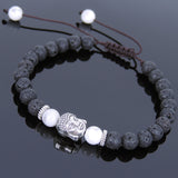 Men's Women Lava Rock White Howlite Adjustable Braided Bracelet Tibetan Silver Sakyamuni Buddha Head Bead Buddhism DiyNotion T217