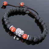 Men's Women Lava Rock Red Jasper Stone Adjustable Braided Bracelet Tibetan Silver Sakyamuni Buddha Head Bead Buddhism DiyNotion T218