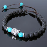 Men's Women Lava Rock Enhanced Turquoise Adjustable Braided Bracelet Tibetan Silver Sakyamuni Buddha Head Bead Buddhism DiyNotion T219