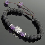 Men's Women Lava Rock Amethyst Adjustable Braided Bracelet Tibetan Silver Sakyamuni Buddha Head Bead Buddhism DiyNotion T221