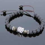 Men's Women Lava Rock Golden Obsidian Adjustable Braided Bracelet Tibetan Silver Sakyamuni Buddha Head Bead Buddhism DiyNotion T223