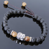 Men's Women Lava Rock Agarwood Adjustable Braided Bracelet Tibetan Silver Sakyamuni Buddha Head Bead Buddhism DiyNotion T225