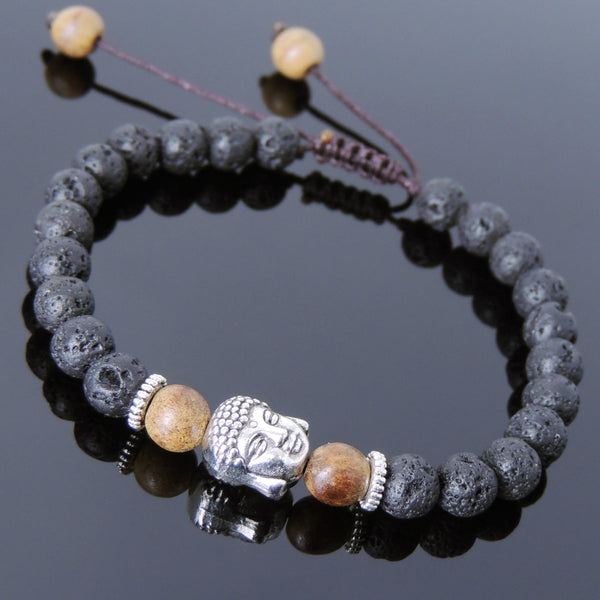Men's Women Lava Rock Agarwood Adjustable Braided Bracelet Tibetan Silver Sakyamuni Buddha Head Bead Buddhism DiyNotion T225