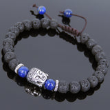 Men's Women Lava Rock Lapis Adjustable Braided Bracelet Tibetan Silver Sakyamuni Buddha Head Bead Buddhism DiyNotion T226