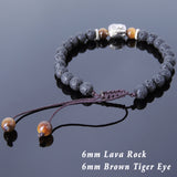 Men's Women Lava Rock Brown Tiger Eye Adjustable Braided Bracelet Tibetan Silver Sakyamuni Buddha Head Bead Buddhism DiyNotion T227