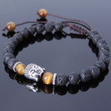 Men's Women Lava Rock Brown Tiger Eye Adjustable Braided Bracelet Tibetan Silver Sakyamuni Buddha Head Bead Buddhism DiyNotion T227