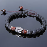 Men's Women Lava Rock Red Tiger Eye Adjustable Braided Bracelet Tibetan Silver Sakyamuni Buddha Head Bead Buddhism DiyNotion T228