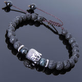 Men's Women Lava Rock Blue Tiger Eye Adjustable Braided Bracelet Tibetan Silver Sakyamuni Buddha Head Bead Buddhism DiyNotion T229