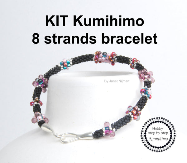 Kumihimo KIT pattern tutorial bracelet 8 Strands, Sterling Silver clasp included!