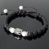 Men's Women Lava Rock White Howlite Adjustable Braided Bracelet Tibetan Silver Sakyamuni Buddha Head Bead Buddhism DiyNotion T230