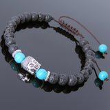 Men's Women Lava Rock Enhanced Turquoise Adjustable Braided Bracelet Tibetan Silver Sakyamuni Buddha Head Bead Buddhism DiyNotion T232