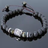 Men's Women Lava Rock Brown Blue Tiger Eye Adjustable Braided Bracelet Tibetan Silver Sakyamuni Buddha Head Bead Buddhism DiyNotion T233