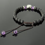 Men's Women Lava Rock Amethyst Adjustable Braided Bracelet Tibetan Silver Sakyamuni Buddha Head Bead Buddhism DiyNotion T234