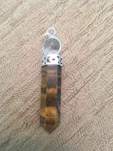 Tiger's Eye and Quartz Pendant - Sacral Chakra - Solar Plexus - Reiki - Capricorn - Energy Healing
