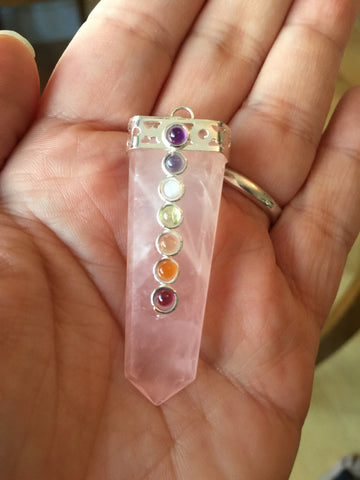 Rose Quartz Chakra Pendant - Flat Pencil - Heart Chakra - Energy Healing - Reiki - 4th Chakra - Love