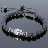 Men's Women Lava Rock Golden Obsidian Adjustable Braided Bracelet Tibetan Silver Sakyamuni Buddha Head Bead Buddhism DiyNotion T236