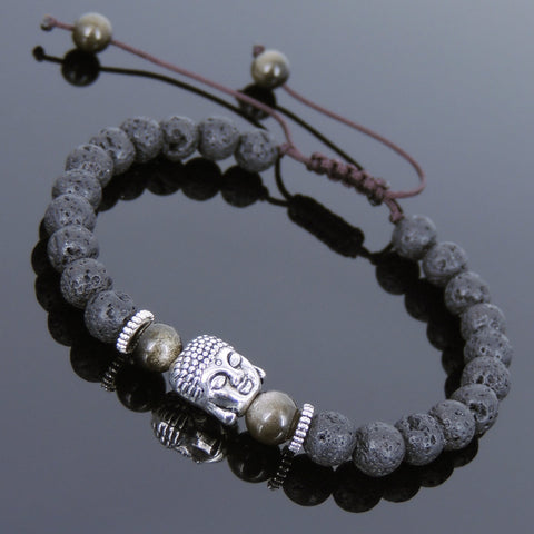 Men's Women Lava Rock Golden Obsidian Adjustable Braided Bracelet Tibetan Silver Sakyamuni Buddha Head Bead Buddhism DiyNotion T236