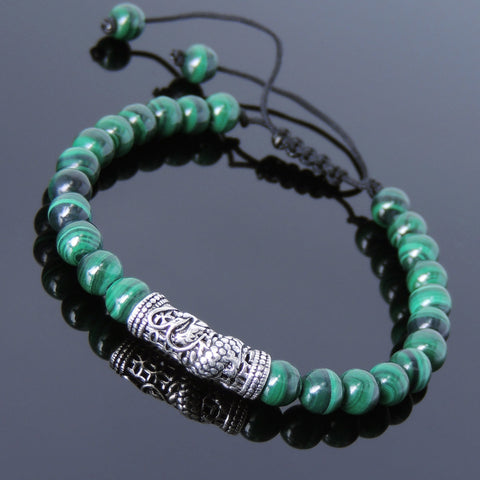 Men's Women Malachite Adjustable Braided Bracelet 925 Sterling Silver Dragon Charm DiyNotion BR787