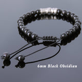 Men's Women Black Obsidian Adjustable Braided Bracelet 925 Sterling Silver Dragon Charm DiyNotion BR788