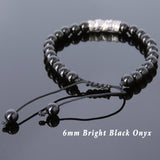 Men's Women Bright Black Onyx Adjustable Braided Bracelet 925 Sterling Silver Dragon Charm DiyNotion BR789