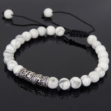 Men's Women White Howlite Adjustable Braided Bracelet 925 Sterling Silver Dragon Charm DiyNotion BR791