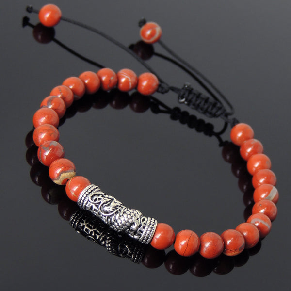 Men's Women Red Jasper Stone Adjustable Braided Bracelet 925 Sterling Silver Dragon Charm DiyNotion BR790