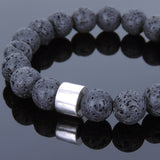 Men's Women Lava Rock Sterling Silver Bead Bracelet DiyNotion Handmade BR709