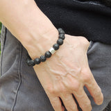Men's Women Lava Rock Sterling Silver Bead Bracelet DiyNotion Handmade BR709