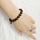 Men's Women Bright Black Onyx Adjustable Braided Bracelet with Hot Stamping OM Sign DiyNotion BR782