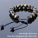 Men's Women Bright Black Onyx Adjustable Braided Bracelet with Hot Stamping Dragon Sign DiyNotion BR795