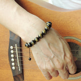 Men's Women Bright Black Onyx Adjustable Braided Bracelet with Hot Stamping Dragon Sign DiyNotion BR795