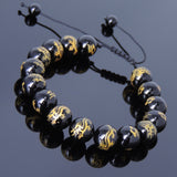 Men's Women Bright Black Onyx Adjustable Braided Bracelet with Hot Stamping Dragon Sign DiyNotion BR795