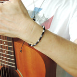 Men's Women Bright Black Onyx Adjustable Braided Bracelet 925 Sterling Silver Celtic Beads DiyNotion BR796