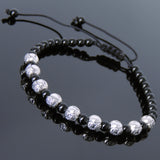 Men's Women Bright Black Onyx Adjustable Braided Bracelet 925 Sterling Silver Celtic Beads DiyNotion BR797