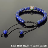 Men's Women Lapis Lazuli Adjustable Braided Bracelet 925 Sterling Silver Hand-painted Bead DiyNotion BR799