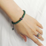 Men's Women Malachite Adjustable Braided Bracelet 925 Sterling Silver Hand-painted Bead DiyNotion BR798